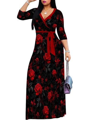 Image of PinkPatty Women's Long Sleeve Maxi Dress Plus Size Trendy Wedding Guest Dress with Pockets&Belt