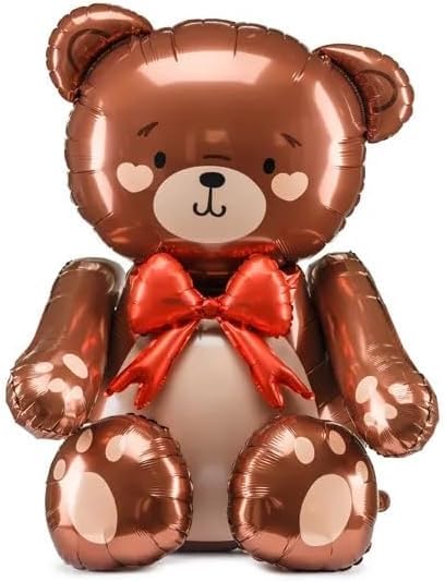 Giant Teddy Bear Foil Balloon, 75x84 cm, Cream with Bow - Brown with Red bow - Gold (Brown) โ image 1