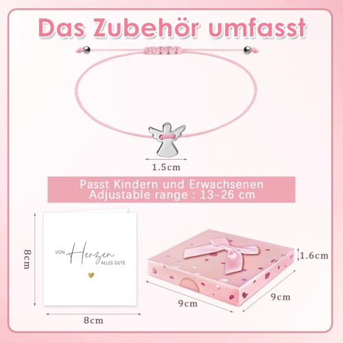 Schutzengel Armband Silber mit Verstellbarem Geflochtenem Seil - Engel Armbändchen als Kommunionsgeschenke, Taufgeschenke - Konfirmation Taufe Kommunion Geschenke für Mädchen Jungen & Frauen