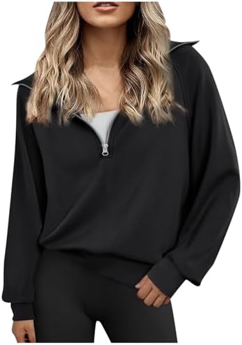 Womens Oversized Sweatshirts Half Zip Pullover Long Sleeve Quarter Zip Hoodies Teen Girls Fall Pullover Y2K Clothes