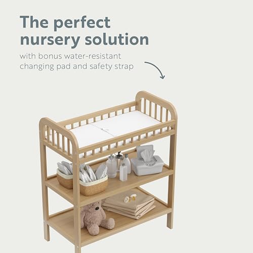 Image of Storkcraft Pasadena Changing Table with Water-Resistant Changing Pad (Driftwood) - GREENGUARD Gold Certified, Includes Bonus Water-Resistant Changing Pad with Safety Strap, 2 Open Shelves