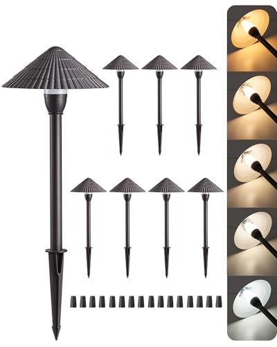 EDISHINE 5CCT Low Voltage Pathway Lights Wired, 8 Pack 2700K-5000K LED Landscape Lighting, 12V AC/DC 3W 160LM Die-Cast Aluminum Waterproof Outdoor Landscape Path Lights for Sidewalk Garden Yard