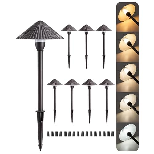 EDISHINE 5CCT Low Voltage Pathway Lights Wired, 8 Pack 2700K-5000K LED Landscape Lighting, 12V AC/DC 3W 160LM Die-Cast Aluminum Waterproof Outdoor Landscape Path Lights for Sidewalk Garden Y