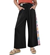TARSE Womens Wide Leg Linen Pants Summer Casual Drawstring Loose Lounge Palazzo Crochet Panel Pan...