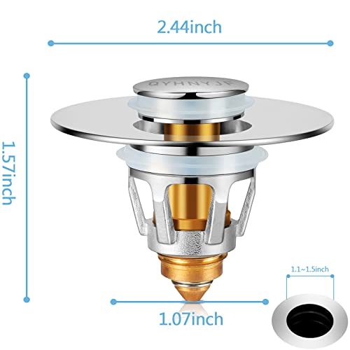 Image of QYHNYJF Bathroom Sink Stopper with Hair Catcher - Universal Pop-Up Drain Strainer for 1.1-1.5 inch US Standard Sink Drain Holes, Includes 3 Sets of Silicone Gaskets