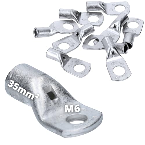 Kalitec - Cembre A7-M6 Lot de 10 cosses tubulaires 35 mm² M6 non isolées en cuivre étamé