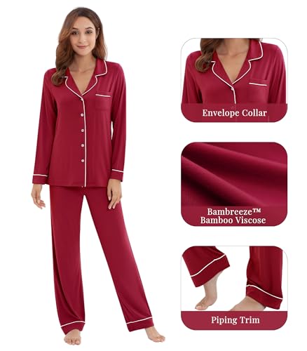 Image of WiWi Viscose from Bamboo Women's Pajamas Set Super Soft Button Down Top and Pants Sleepwear Cooling Pjs S-3X