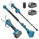 Takuoo Cordless Electric Pruning Shears with Pole, 2.4' Max Cutting Diameter 14.7FT Reach, Brushless Pole Pruning Shears with 21V 2×4.0Ah Battery, Power Pole Tree Pruner for Branch Trimming