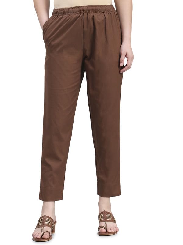 Image of GO COLORS Solid Soft Cotton Printed Pencil Pant for Women | Breathable, Side Pocket