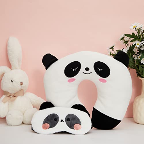 Maitys Cute Panda Travel Neck Pillow With Eye Mask Neck Cartoon Toddler Pillow Kids Travel Pillow U Shaped Neck Support Pillow Neck Support Cushion With Animal Pattern For Sleeping Airplane Car #TOP6