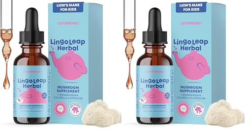 JoySpring Lions Mane for Kids Liquid Drops | LingoLeap Kids Cognitive & Brain Support Herbal Supplement | Lion’s Mane Mushroom with Gotu Kola & Ashwagandha |Raspberry Flavor| 30 Servings (Pack of 2)