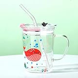 Fácil de usar y limpiar. Taza De Viaje Taza De Cafe Mug 350 Ml Con Asa Taza De Paja Taza De Leche Para Niños Taza De Escala Taza De Desayuno Caliente Con Tapa Jugo De Coca Cola Taza De Bebida Fría, Ballena, 350 Ml