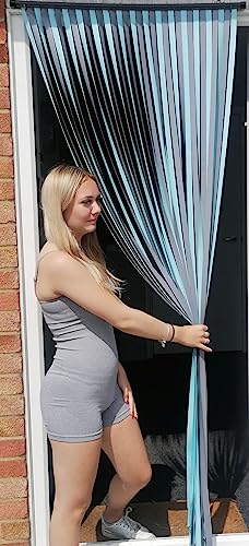 Holland Plastics Original Brand Heavy Duty Bug Fly Strip Door Blind - 100Cm Wide- Complete with screw hooks for wooden frames- 'Silver Sky'