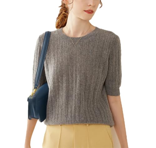 Women Cashmere Sweater Short Sleeve Tshirt Spring Oneck Basic Pullover Female Soft Shirt Girl Clothes