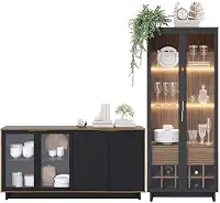 Kit Cristaleira Guanabara e Buffet Vitoria Preto Fosco/Noce Milano Colibri Móveis