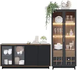 Kit Cristaleira Guanabara e Buffet Vitoria Preto Fosco/Noce Milano Colibri Móveis