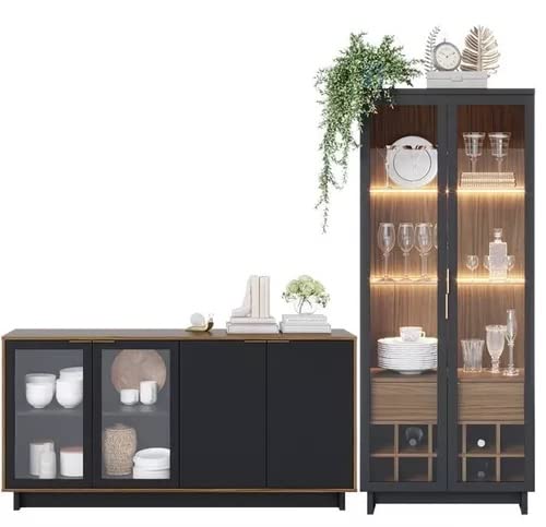 Kit Cristaleira Guanabara e Buffet Vitoria Preto Fosco/Noce Milano Colibri Móveis