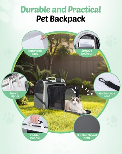 Petcozife Erweiterbar Katzenrucksack Hunderucksack, Katzentasche Faltbare, Haustier Rucksack für Große Katzen & Kleine Hunde bis 8 kg, Cat Backpack für Transport/Reisen/Camping