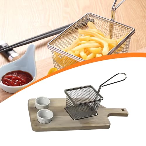 Cesta para mojar patatas fritas, tabla de servir de madera y vasos de condimentos Style B 7