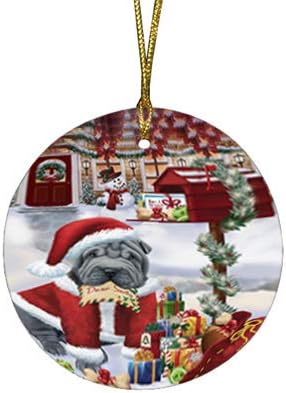 Christmas Express Delivery Red Truck Running Shar Pei Dogs Round Flat Ornament - Pet Decorative Hanging Ornaments for Christmas X-mas Tree Decorations - 2.75" Round Christmas Ornament