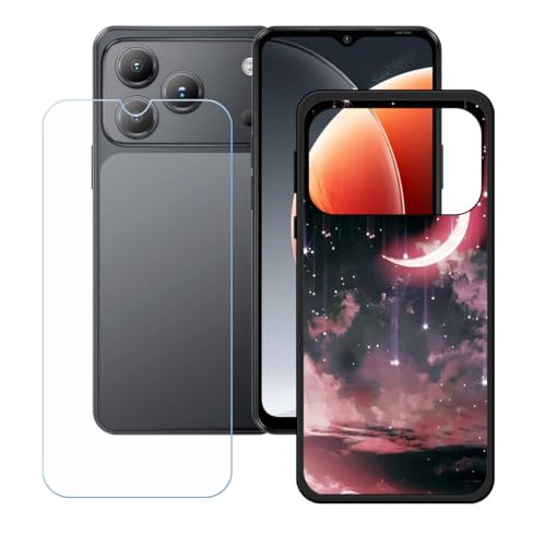 LCEHTOGYE �K�p Blackview Wave 7C +�����K���X�X�N���[���v���e�N�^�[�p�P�[�X�A�K�p Blackview Wave 7C (6,56")�ƌ݊����̂���u���b�N�\�t�gTPU�V���R���Q���P�[�X�ی�J�o�[ WZ17