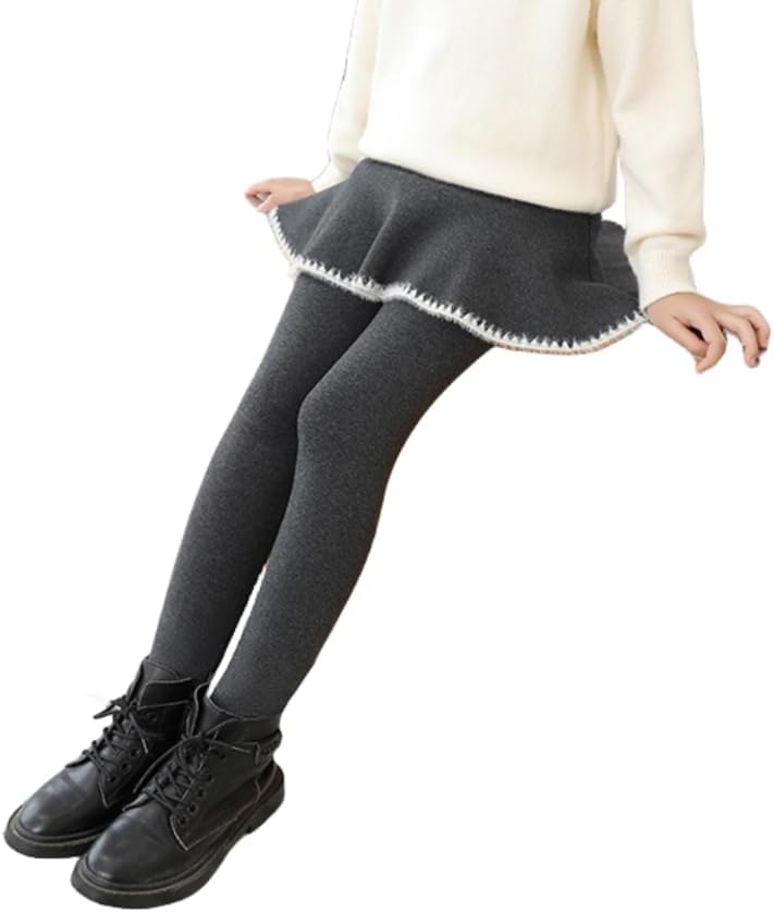 Toddler Girls Footless Tights with Ruffle Tutu Skirt Winter Warm Thick Fleece Lined Pantskirt 2-11 Years (US, Age, 2 Years, 3 Years, Dark Gray)