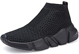 Santiro Boys Shoes Kids Running Shoes Lightweight Girl Tennis Shoes Breathable Slip On Knit Sock Sneakers All Black (Little Kid/Big Kid) 11 M US