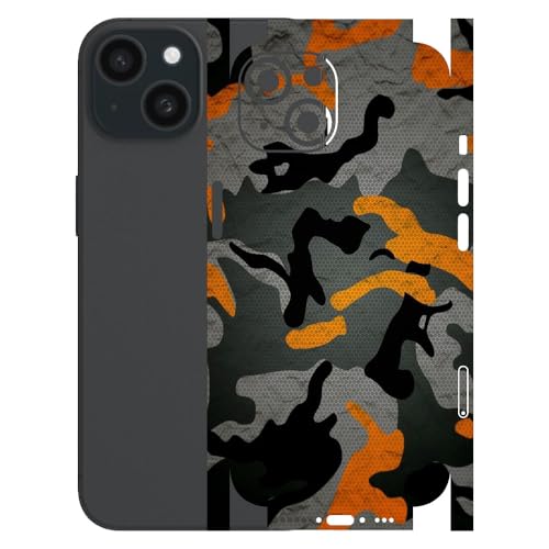 Image of AtOdds - Full Body Back Screen Guard Protector Film - Lamination Wrap Skin Sticker for iPhone 15 | Scratchproof Matte Finish (Design - Orange Camo)