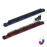 Mayouko 2PCS Magnetic Aluminum Screwdriver Drill Bit Organizer, Sliding Drill Bit Holder with Strong Magnetic Rail, 80 Holes Bit Storage, Hex Bit Organizers, Red And Blue(Bits Not Included)