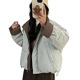 [maytopia] レディース 中綿ジャケット ブルゾン 超軽量 防寒 冬 アウター 立ち襟 コート ゆったり ショート丈 体型カバー 防風 おしゃれ カジュアル 暖かい 通勤 通学 デイリー WT201 (JP, アルファベット, XL, ブルー)