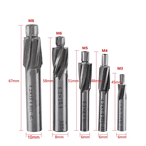 5 Pz Svasatore Fresa Fresa Scanalatura Punte da Trapano Strumento da M3 a M8, Acciaio Duro Ad Alta velocità, Set di Punte per Trapano Svasato per Rame, Alluminio, Acciaio, Ghisa