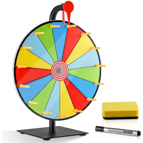 12 Inch Spinning Prize Wheel, Spinning Wheel for Prizes with Heavy Duty Base, Erasable Whiteboard Surface, Tabletop Roulette Wheel for Parties, Trade Show and Carnival Games (12 inch) Cover