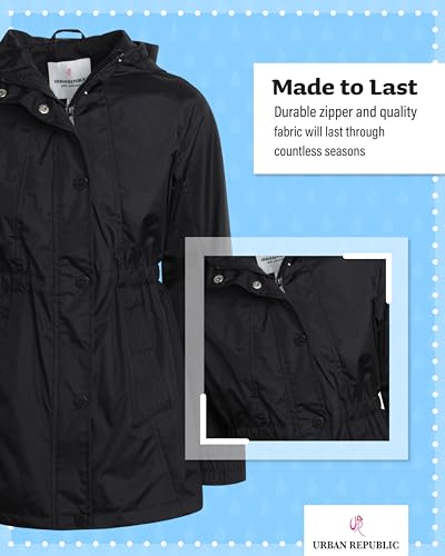 Image of URBAN REPUBLIC Girls Rain Jacket - Lightweight Slicker Shell Rain Coats for Girls Hooded Windbreaker Kids Raincoat
