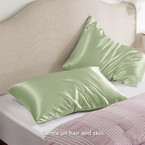 Image of Bedsure Satin Pillowcase with Zipper, Pillow Cases Queen Size Set of 2