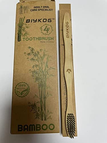 Biykog Kids Bamboo Toothbrushes, 4PCS Eco-Friendly Toothbrushes with 100% Biodegradable Charcoal Infused Bristles, BPA-Free Nature Soft Toothbrush for Children, Zero Waste Dental Care Product