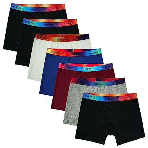 INNERSY Unterhosen Jungen mit Eingriff Boxershorts Stretch Baumwolle Weiche Retroshorts 7er Pack (164-176, Basic Mehrfarbig)