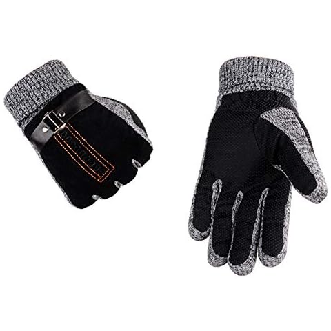 LONGTEN Men's Gloves, Winter Touchscreen Texting Driving Thick Suede Leather Gloves (Fleece Lining) (Black) Cover