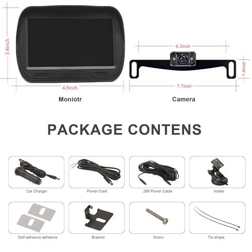 YIMU Car Backup Camera for car with Monitor,Night Vision, DIY Guide Lines, IP69K Waterproof, Front/Reverse Camera with Two Beackets for Easy Install for Trucks, SUVs and Pickups K43 (4.3inch K4303)