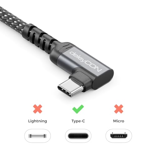 deleyCON 0,5m USB-A auf USB-C Kabel Kurz 90° Winkel USB 3.0 5Gbps (USB 3.2 Gen1) 90 Grad - Ladekabel Datenkabel für Smartphone Tablet Notebook Kamera HDD SSD Externe Festplatte Usw.
