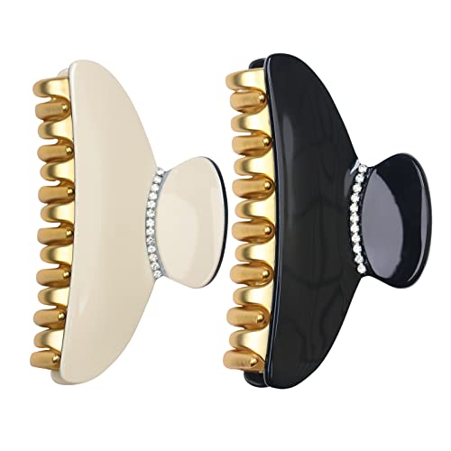 Wenobby 2 PCS 3.2" Retro Rhinestone Organic Cellulose Acetate Hair Claw Clip for Women