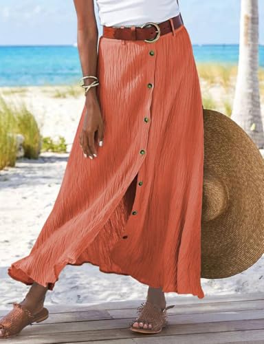Kinghua Linen Skirts for Women Spring Summer Beach High Waisted Trendy A Linen Casual Ruched Flowy Boho Long Maxi Skirt2