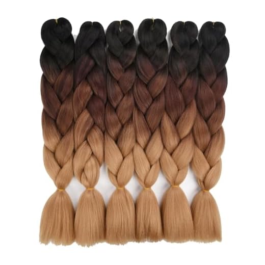 RAYIIS 6 Packs Ombre Braiding Hair Kanekalon Synthetic Braiding Hair Extensions 24 inch Black-Dark brown-Light brown