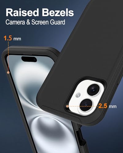 Image of for iPhone 17 Case with Port Cover, Rubber Matte Finish, Black | 3-Layer Heavy Duty Armor, 16ft Drop Protection, Non-Slip Shockproof & Anti-Fingerprint