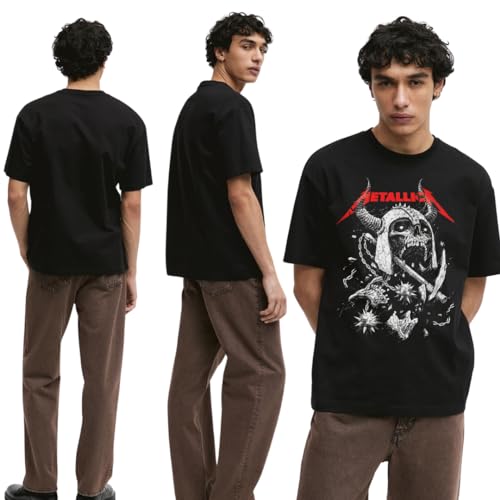 Image of Fly Mens & Womens Oversized T-Shirt - Casual, Stylish Drop Shoulder Half Sleeve Graphic Tee with Aesthetic Metallica Print| Black Oversized Round Neck Tshirt| t Shirt for Men