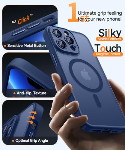 Image of CANSHN Magnetic Compatible with iPhone 13 Pro Case, Upgraded [Full Camera Protection] [Compatible with Magsafe] [Translucent Matte] Shockproof Protective Phone Case Cover 6.1 Inch - Deep Blue