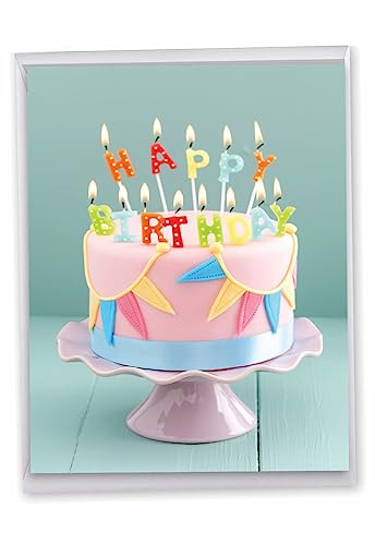 The Best Card Company - 1 Large Birthday Greeting Card with Envelope (8.5 x 11 Inch) - Fun Celebration Card for Birthdays - Birthday Cake Blowouts J4193ABDG