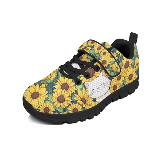 Kids Shoes Running Shoes Girls Boys Primary School Students Sports Shoes Spring and Autumn Casual Shoes Sunflowers Cute White Cat Pattern