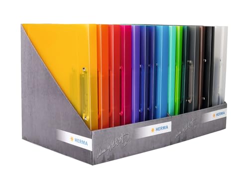 HERMA Ringbücher A4 Transluzent Set, 48 Stück, schmal, 2 Ringe, 25 mm breit, Ringordner aus Kunststoff mit Niederhalter für Kinder, Jungen und Mädchen
