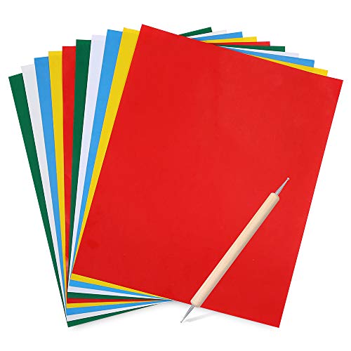 Caydo 10 Pieces Transfer Paper with Embossing Stylus, Carbon Tracing Paper 11 Inch x 9 Inch, Transfer Pattern on Cross Stitch Cloth, Canvas, Wood for Home Sewing Cross Stitch Paint Kit
