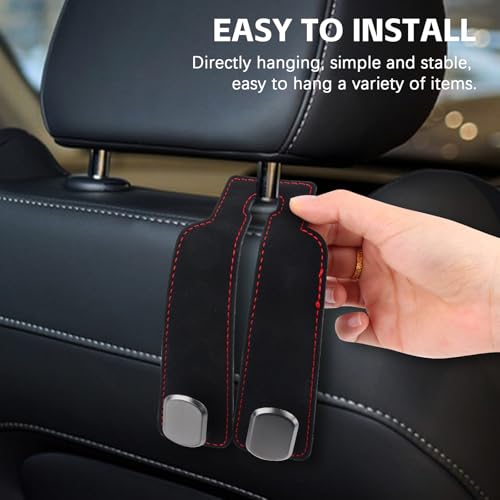2 Stück Auto Lagerung Haken, Doppelhaken für Autositzrückseite, Auto Kopfstützen Haken, Rücksitz Kopfstütze Haken Aufbewahrungshaken, Leder Autositz Haken für Autositz Handtaschenhalter Taschenhaken